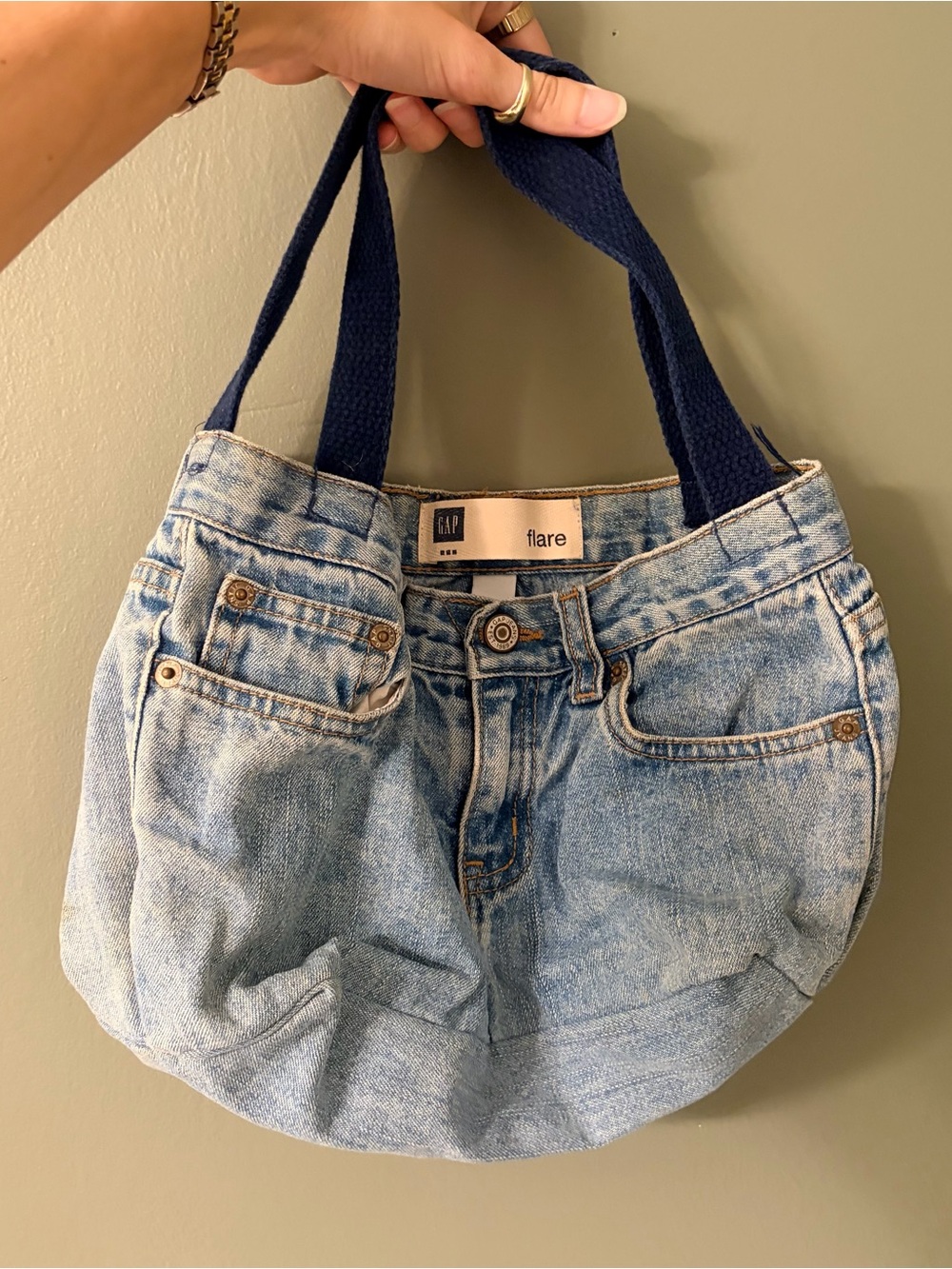 GAP Light Blue Denim Jean Tote with Navy Handles
